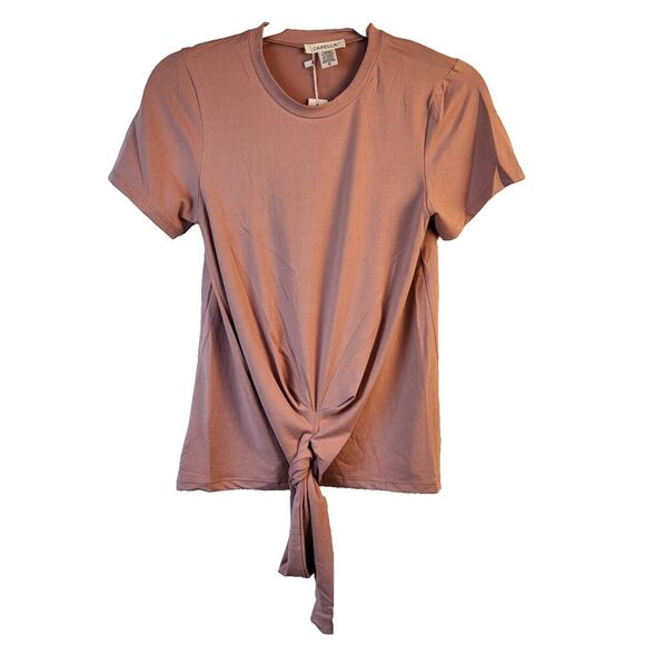NEW Capella Dusty Rose Tie Waist Blouse Small Short Sleeve Soft Silky Stretch - Picture 1 of 10
